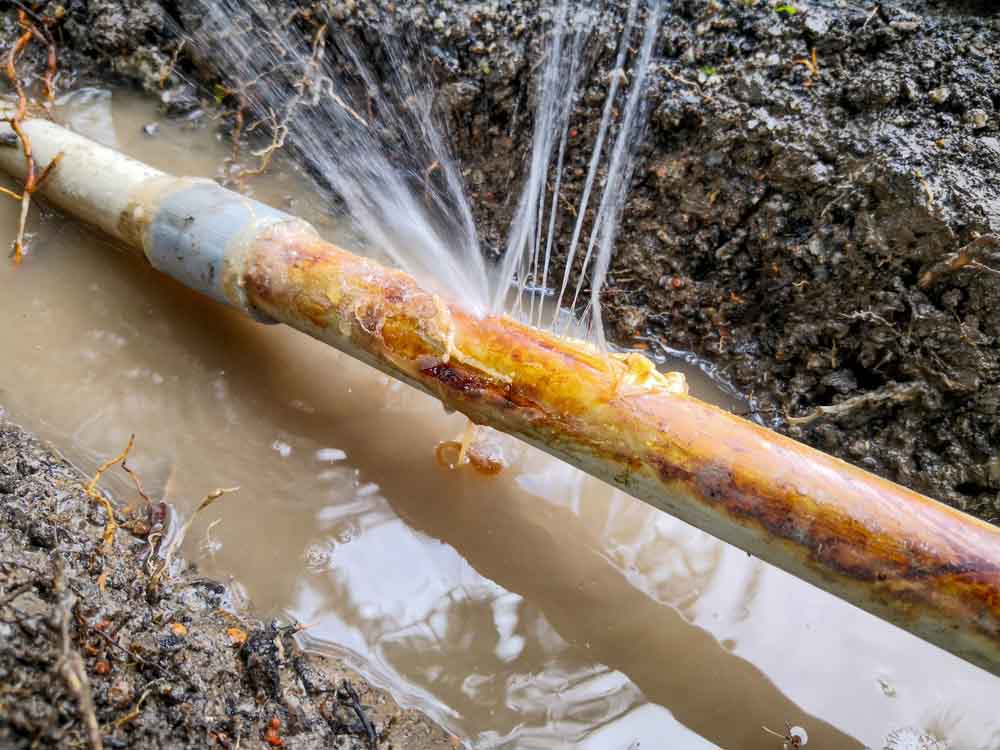 water coming out of burst pipe