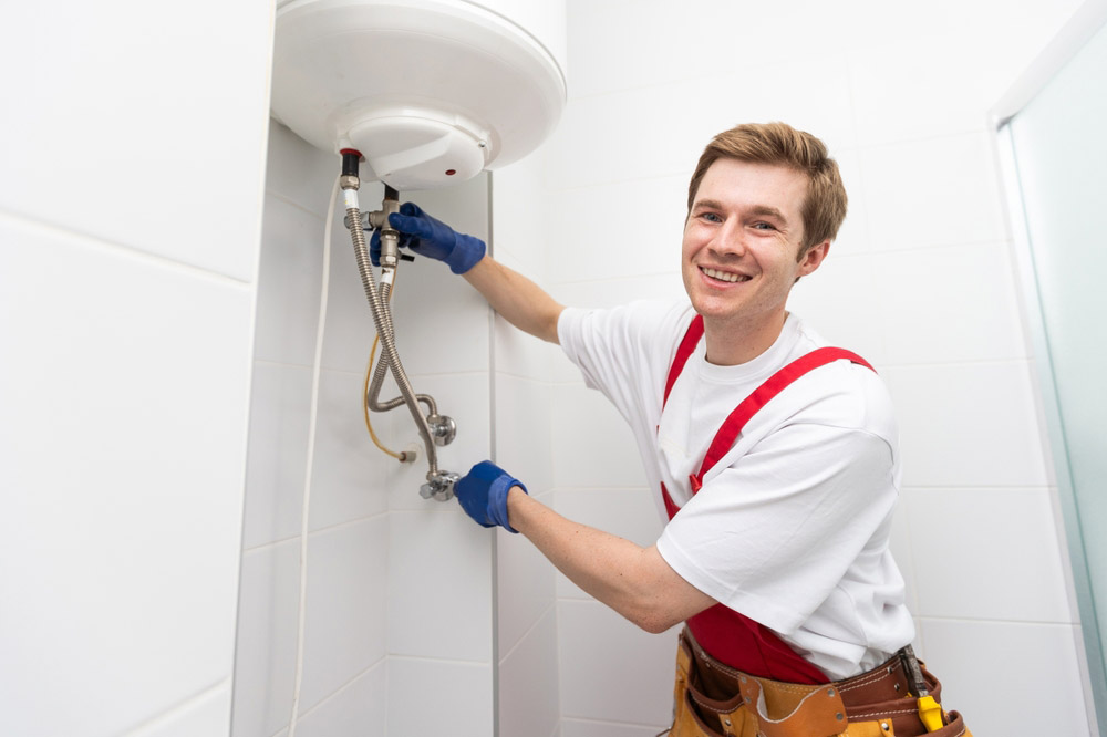 plumber inspecting a water heater Columbia, MO