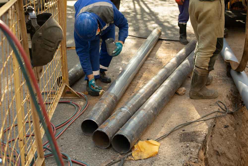 technicians in the middle of replacing a sewer line Columbia, MO